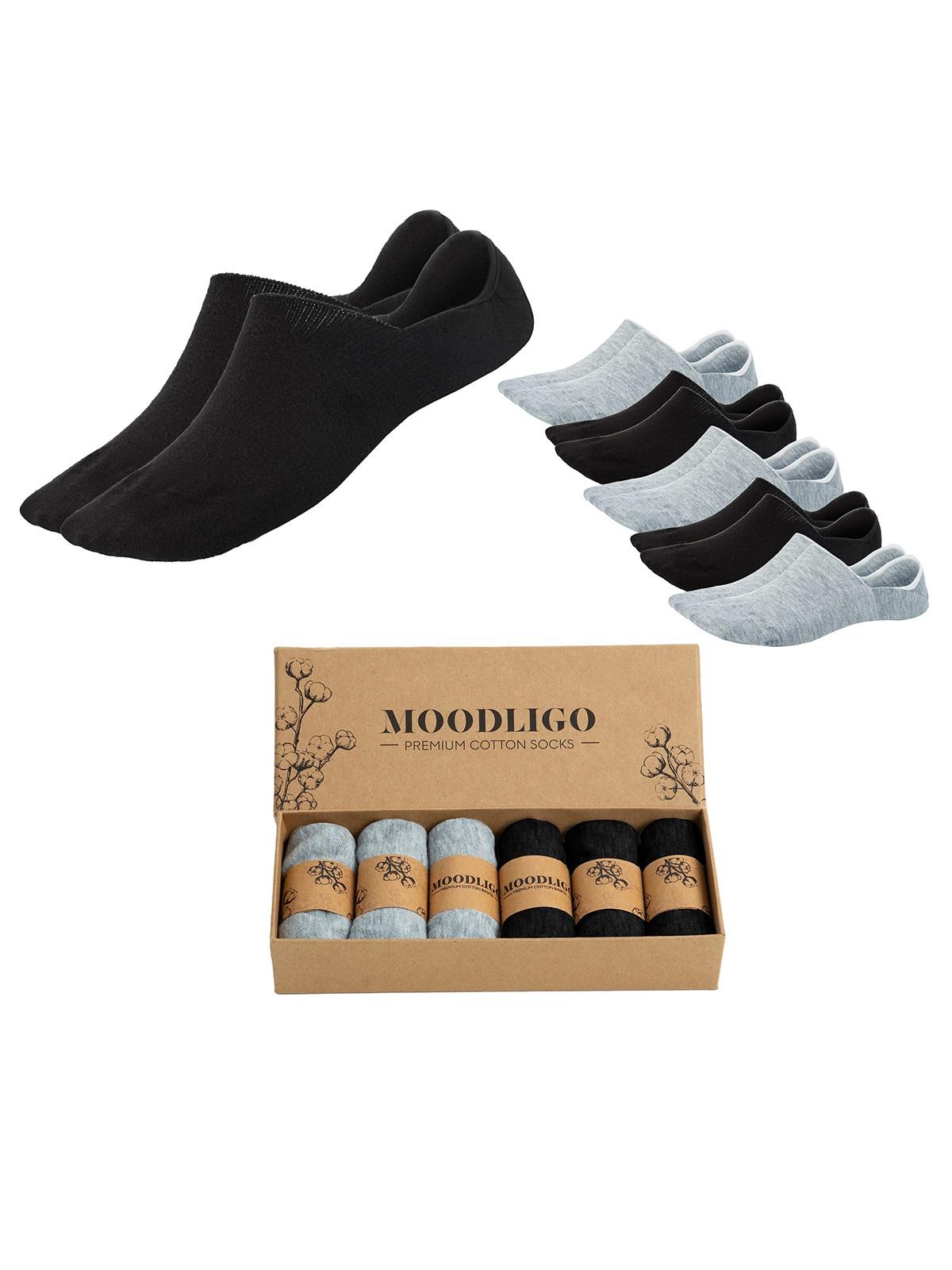 Erkek 6'lı Premium Pamuk Görünmez Spor Çorap (Babet Çorap) - 3 Siyah 3 Gri - Kutulu