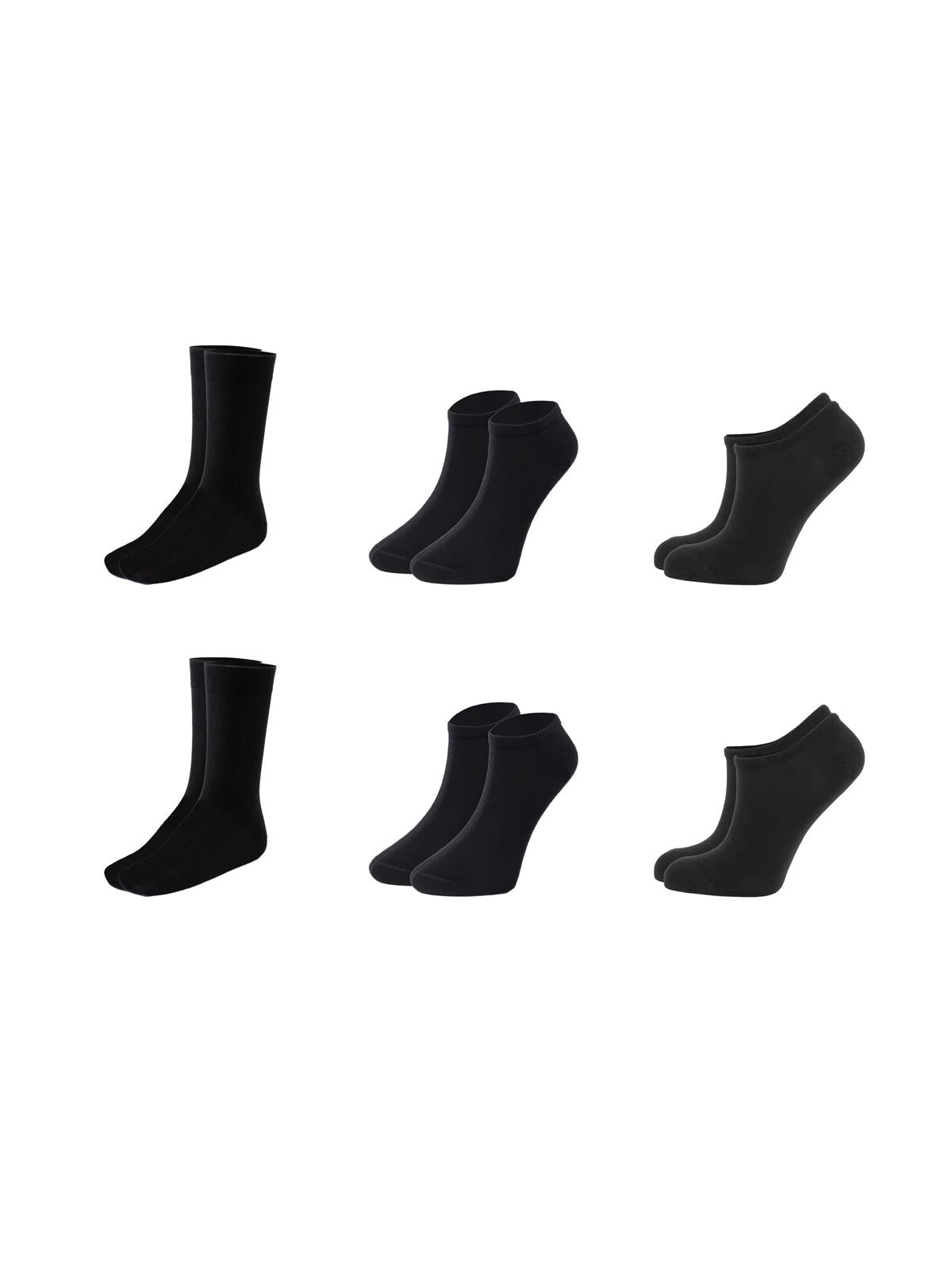 Kadın 6'lı Premium Siyah Çorap Seti - 2 Soket 2 Patik 2 Sneaker