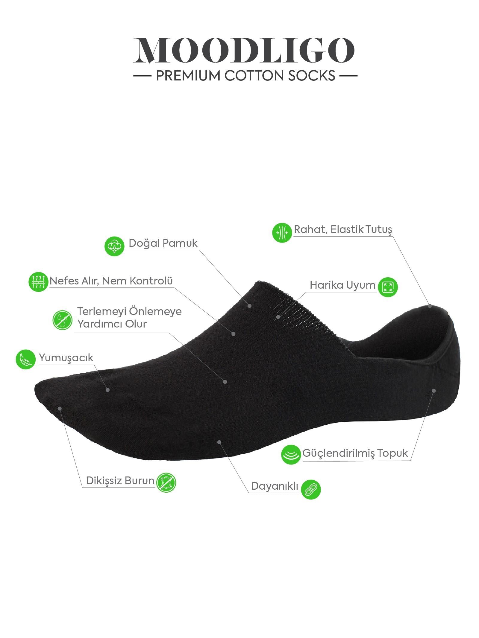 Moodligo Erkek 6'lı Premium Pamuk Görünmez Spor Çorap (Babet Çorap) - 3 Siyah 3 Beyaz - Kutulu