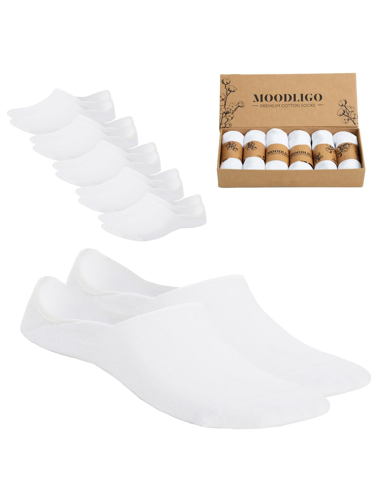 Moodligo Kadın 6'lı Premium Pamuk Görünmez Spor Çorap (Babet Çorap) - 6 Beyaz - Kutulu